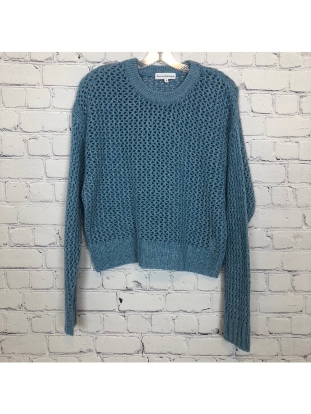 White + Warren 100% Cashmere Blue Open Knit Sweater Size M